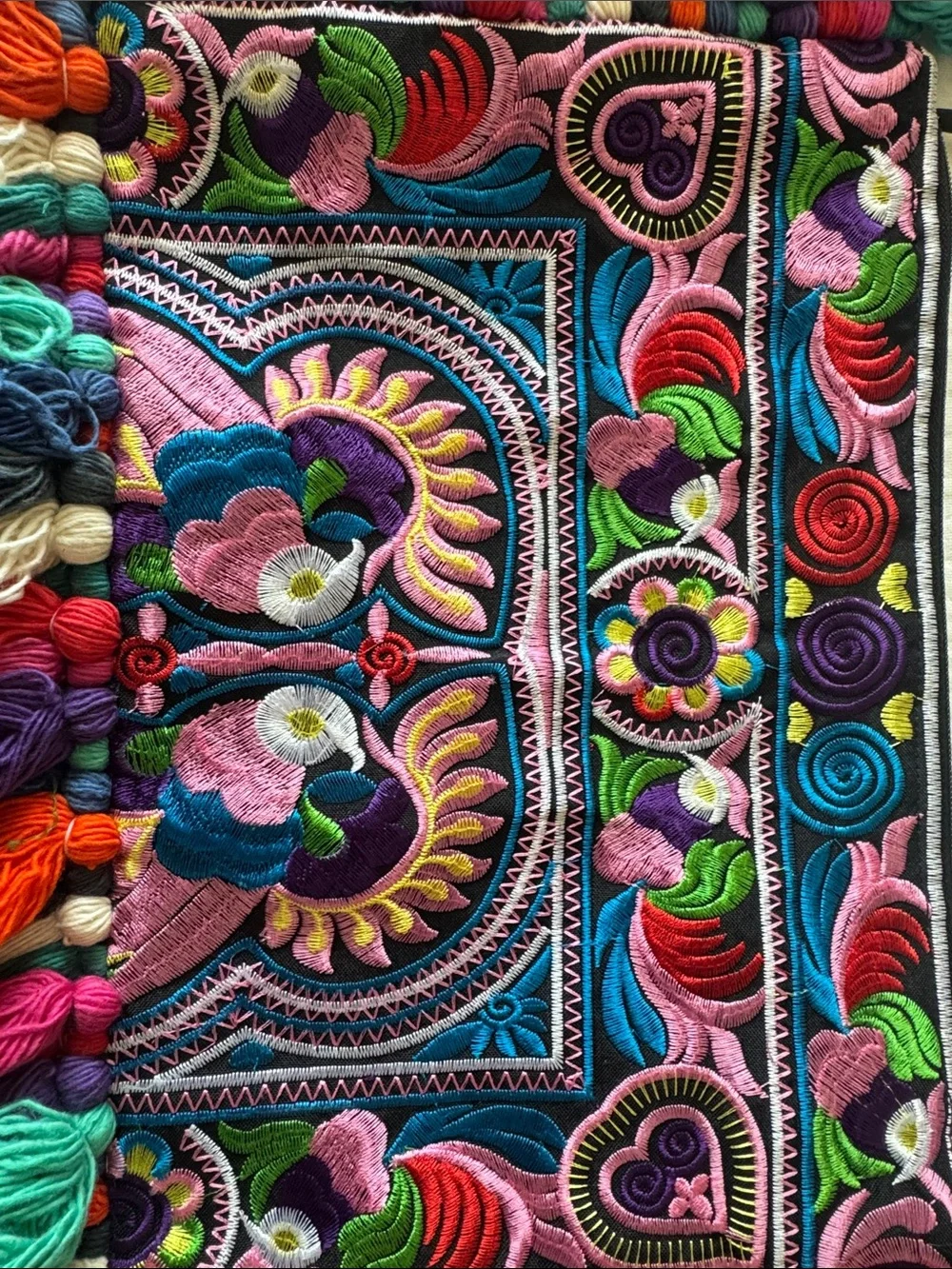 Boho Embroidered Multicolor Tassel Clutch - Women Bags